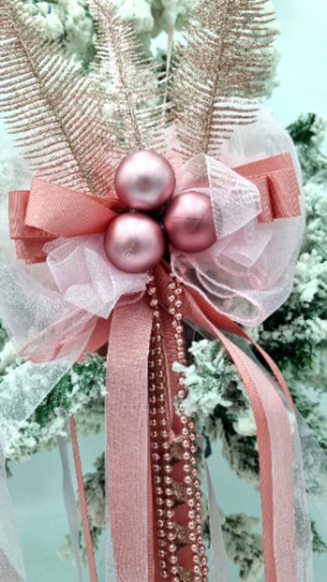 Beautiful Blush Pink Christmas Bow Tree Topper Decor - Etsy UK