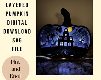 Pumpkin Haunted House Layered Digital File Halloween Decor Haunted House Glowforge Laser Cut File Digital Download SVG