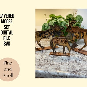 Set von Elch Digitale Datei SVG Layered Elch Laser Cut Datei Digital Download Glowforge Bereit