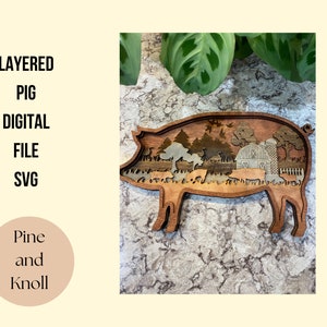 Farm Animal Pig Layered Pig Laser File Cut File SVG Digital Download Glowforge Farm Animal