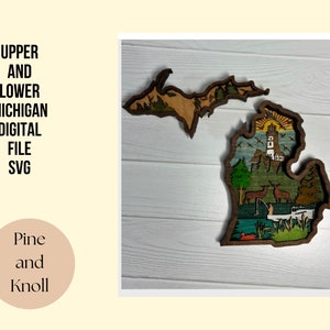 Michigan State Digital Download Upper Michigan and Lower Michigan SVG Laser Cut File
