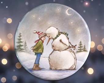 Thoughtful snowman magnets, unique holiday giftin 2.5" round.