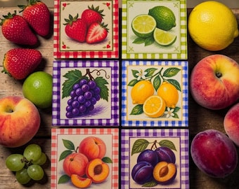 16 Fruit magnets 2.75 " sq. Fridge candy.