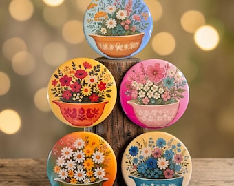 Pyrex and plants magnets 2.5" Round.