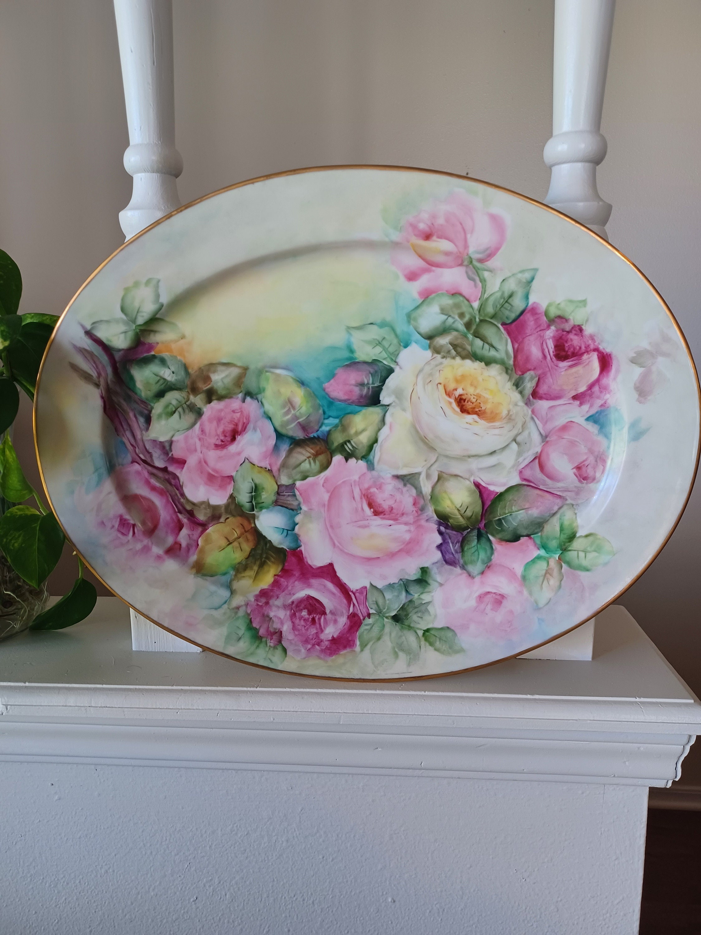 Limoges made in France hand painted platter. Simply beautiful, Roses.