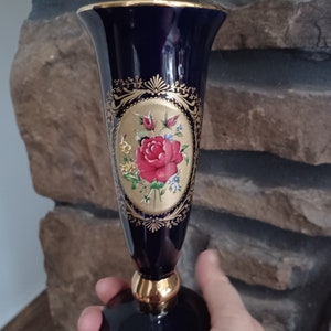 Vintage Ges Gesch German Hamburg Cobalt Blue Vase With Gold Floral Design