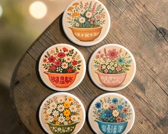 Pyrex and plants magnets 2.5" Round.