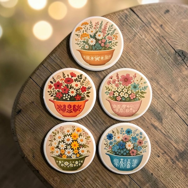 Pyrex and plants magnets 2.5" Round.