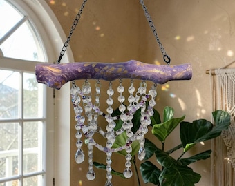 Crystal Suncatcher with handpainted wood holder.