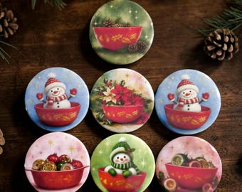 Holiday Gold leaf Pyrex bowl magnets 2.5" Round.