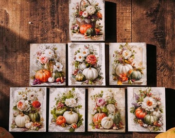 Autumn Rustic pumpkins and floral magnets