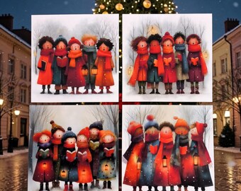 Christmas Carolers magnets, magnets 3.75" sq.