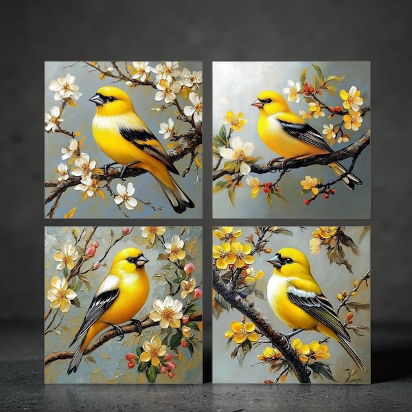 Goldfinch bird magnets, 3.75" sq. Bird watchers, nature love.