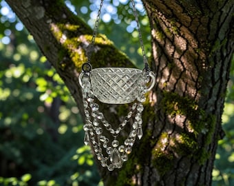 Glass plant hanger suncatcher, tea light holder, Vintage glass, crystal suncatcher.