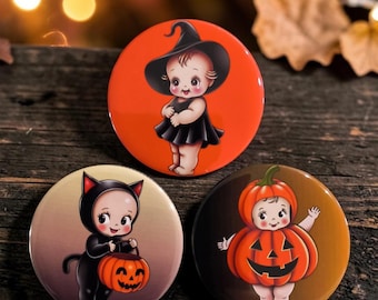 Vintage Doll Fall Halloween Magnets. 2.5" round.