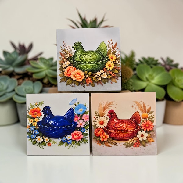 Hens on nest Magnets, Fridge Decor (2.75" sq.)