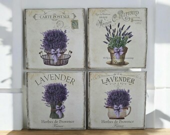 Set of 4 Lavender plant magnets, 3.25"sq, perfect sizing for optimal detail.