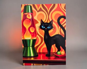 Atomic kitty with Lava lamp Magnets,  2.25x3.25". MCM vintage decor.