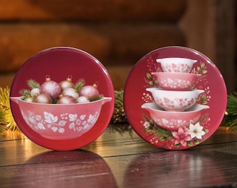 Holiday pyrex pink "Gooseberry" Magnets. 2.5" round, Unique art.