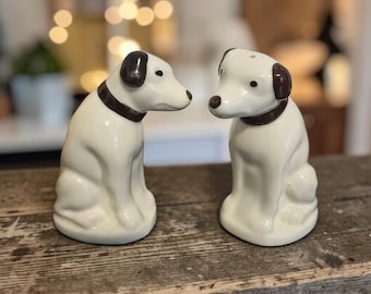 Vintage RCA "Nipper" dog salt and pepper shakers.