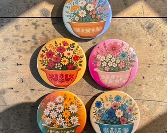 Pyrex and plants magnets 2.5" Round.