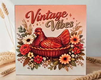 Vintage vibes, hen on nest Magnets 2.75 " sq.