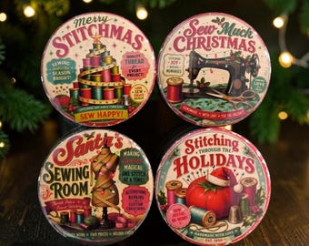 Nostalgic Sewing Holiday magnets 2.5" Round.