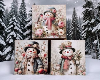 Set of 3 Vintage snowmen magnets 2.75 " square.