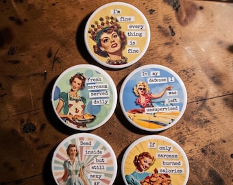 Vintage ladies Magnets, 2.5"round.