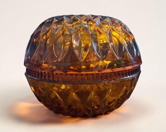 Vintage Indiana Glass Diamond Point Amber Fairy Lamp