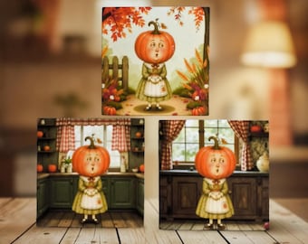 Pumpkin head lady Magnets 2.75 " square.
