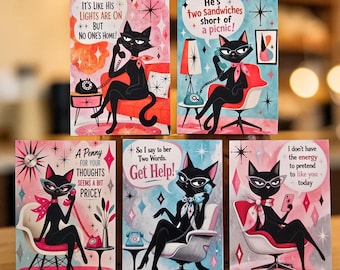 Sassy retro cats Magnets,  2.25x3.25", unique gifting.