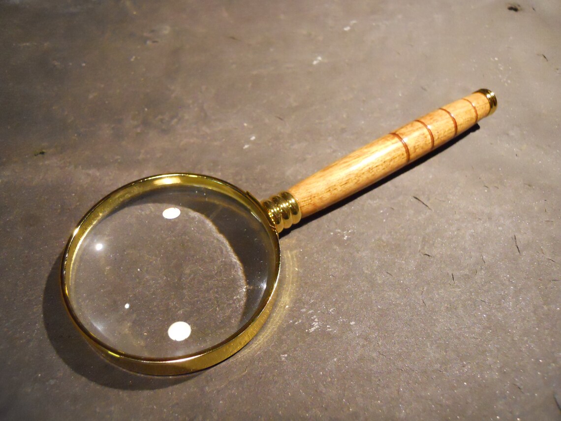 Gold Plated Magnifying Glass With Handmade Turned Cherry Wood Etsy