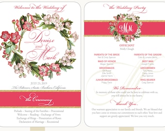 50 Wedding program Custom fan Floral Glitter Fully Assembled