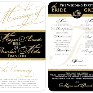 Wedding Program Fans Custom Fully Assembled Gold Glitter Monogram