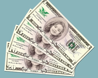 Custom Photo Play Money – Pretend Dollars for Kids, Toy Cash Register