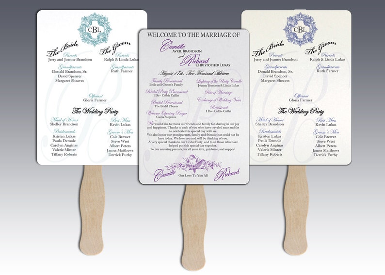 Wedding program hand fans custom shimmer fully assembled with etsy