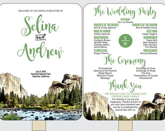 Zielort für Hochzeiten, Aquarell-Hochzeitsprogramm, Paddel-Handfächer, komplett montiert