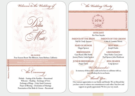 Wedding Program Custom Fan Dusty Rose Gold Fully Assembled Etsy