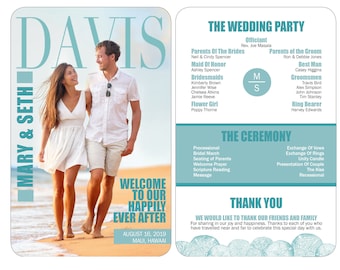 2-seitiges Hochzeitsprogramm auf weißer Satinkarte