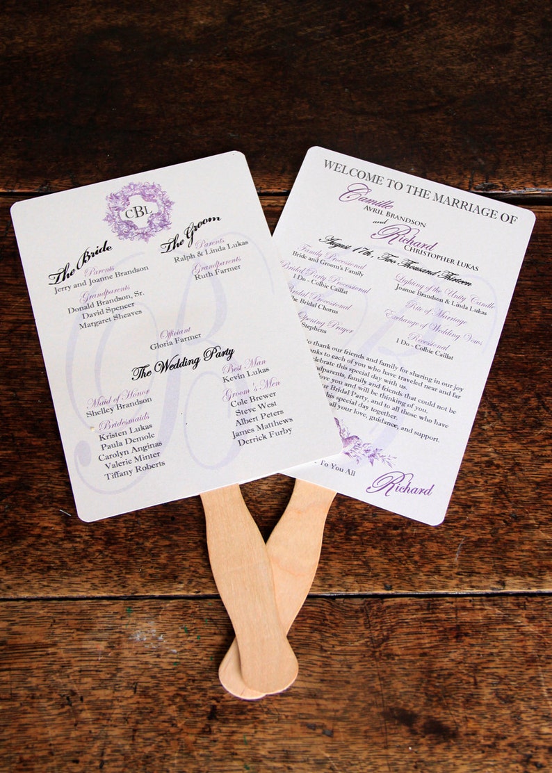 Silver wedding program hand fans wood paddle assembled etsy