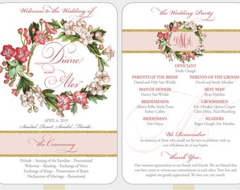 100 wedding program Custom fan Floral Fully Assembled