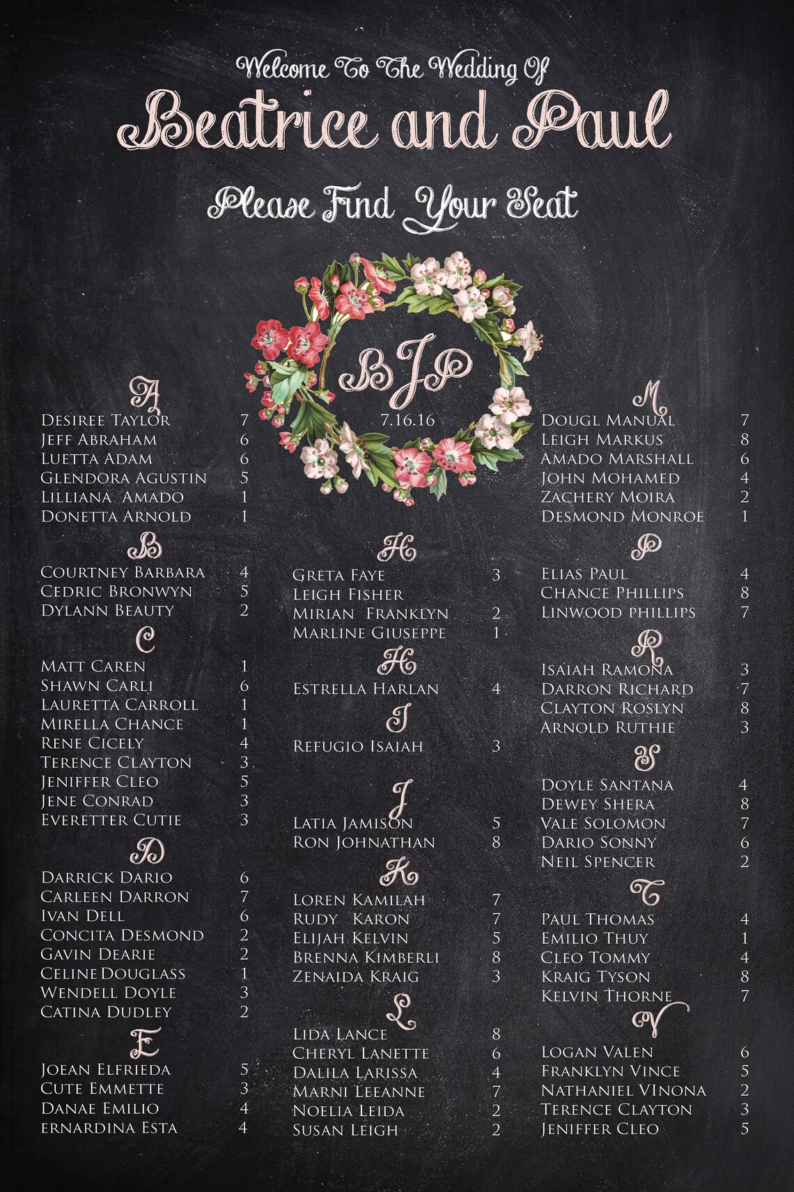 Chalkboard Wedding Table Chart Poster 20x30 Including Most Artwork - Etsy
