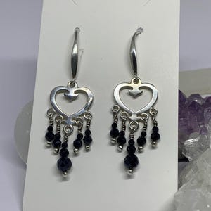925 silver chandelier drop earrings with sparkling black spinel