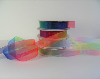 Organza Rainbow Ribbon Bright or Pastel Shades