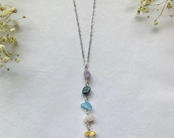 Lapis Lazuli Lariat Tanzanite Lariat Tourmaline Rose Quartz Necklace Healing Necklace Boho Necklace Gold Leaf Necklace Behemian Gift For Her