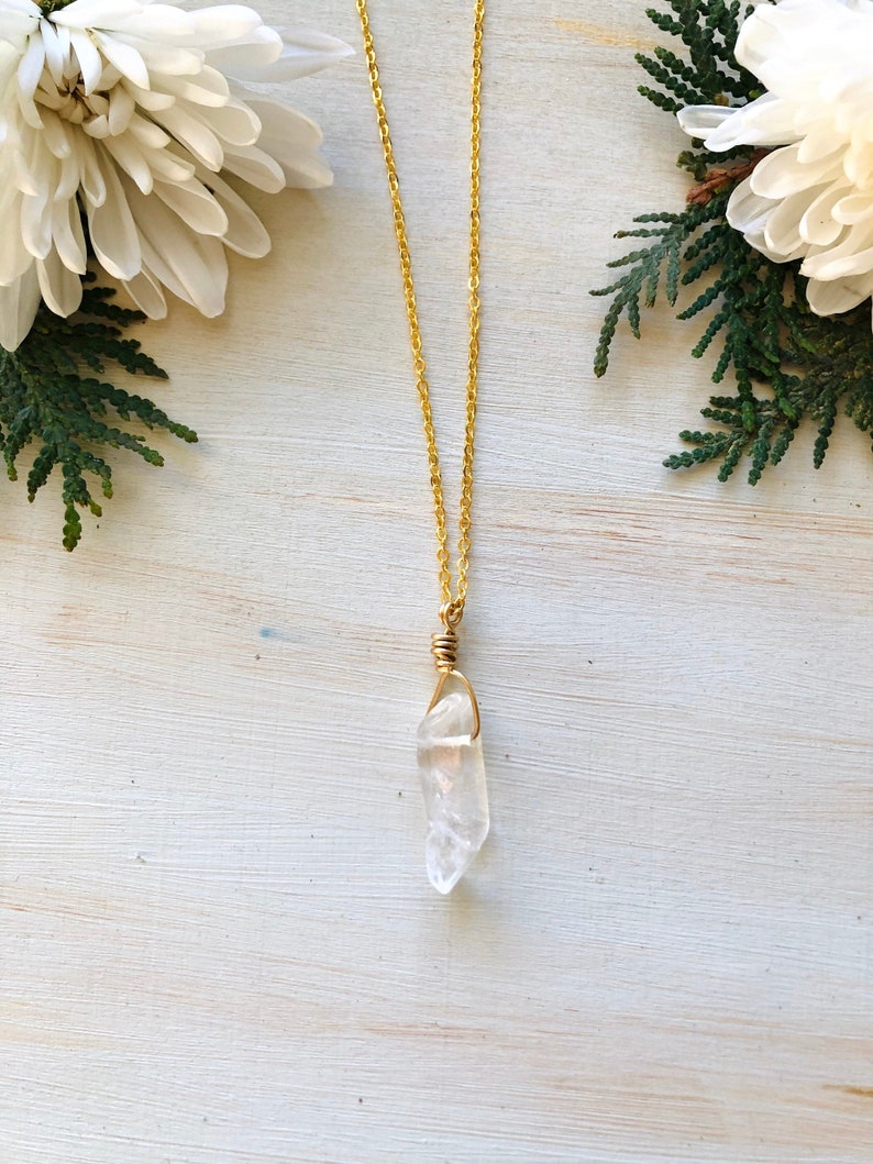 Clear Quartz Necklace Minimalist Gold Toned Necklace Raw image 2
