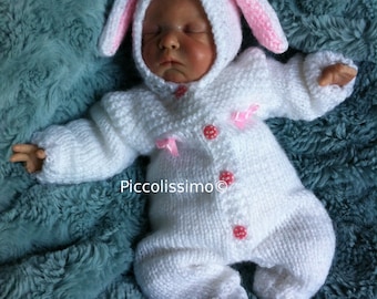 Doll knits | Instant Download |Knitting Pattern | Doll Clothes | Knitted hooded all-in-one | 9in 22.5cm | PDF pattern| Bunny knit set |