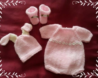 Knitting Pattern 10" bunny romper set