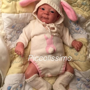 Instant Download |Knitting Pattern | Doll Clothes | Knitted bunny onesie |20 inch 50cm | PDF pattern| Cute Baby knits | Newborn pram set |